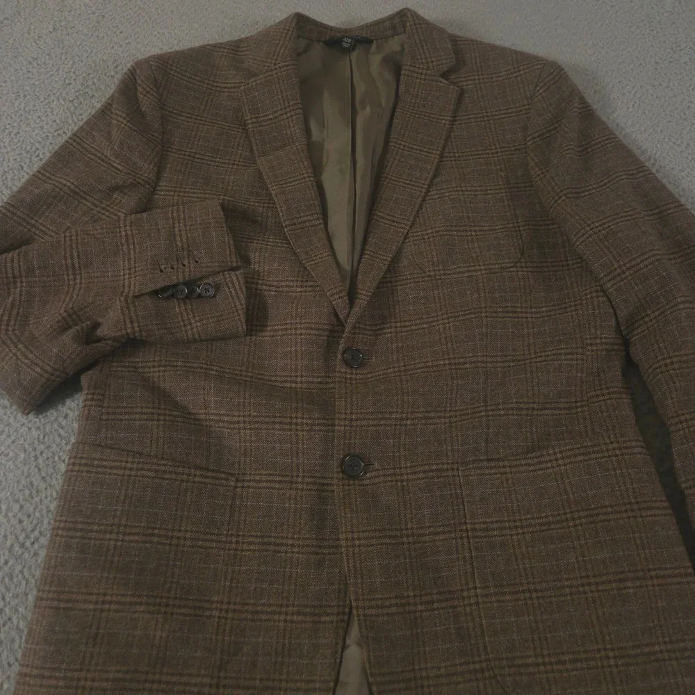 Banana Republic Blazer Mens 42R Brown Slim Italian Cotton Plaid Surgeons Cuff